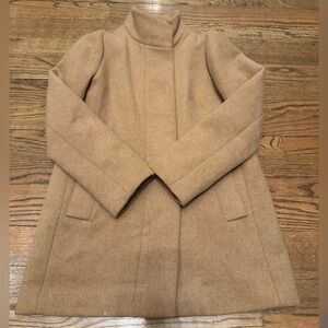 J.Crew Wool Blend Coat Camel Zip Front Funnel Neck Coat Size 6